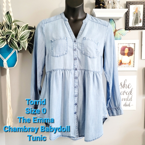 torrid Tops - Torrid 0 Emma Chambray Babydoll Tunic